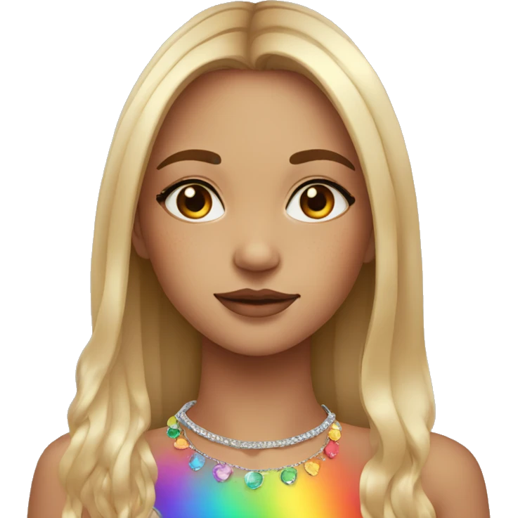 Girl with rainbow colour everything and hazel eyes freckles and silver jewellery  emoji