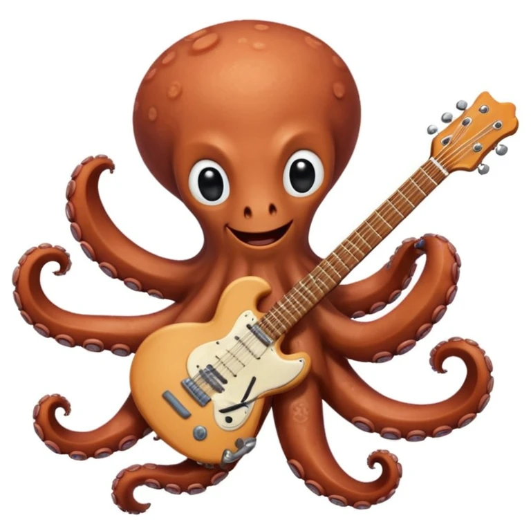 happy octopus with multiple arms playing guitar emoji