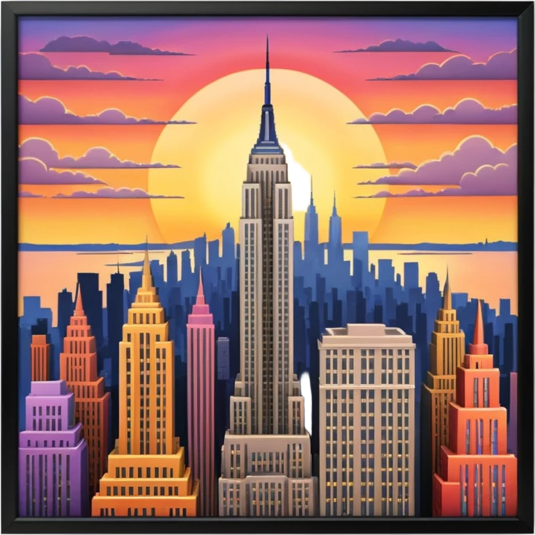 New York Empire State with buildings and a sunset emoji