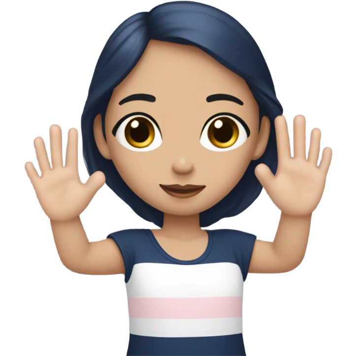 Girl with color palet of light pink beige navu blue and white kissey face and heart hands emoji