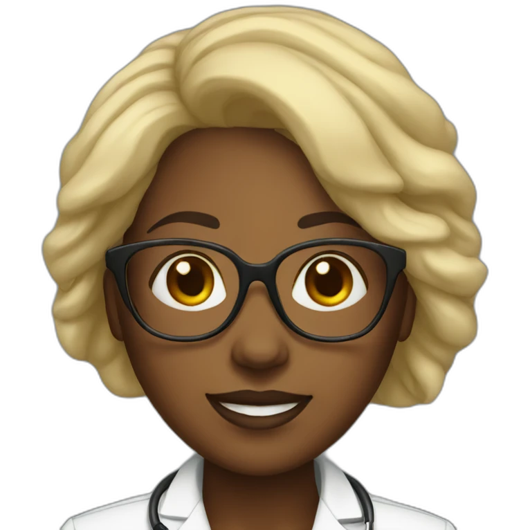 black woman doctor with large glasses emoji