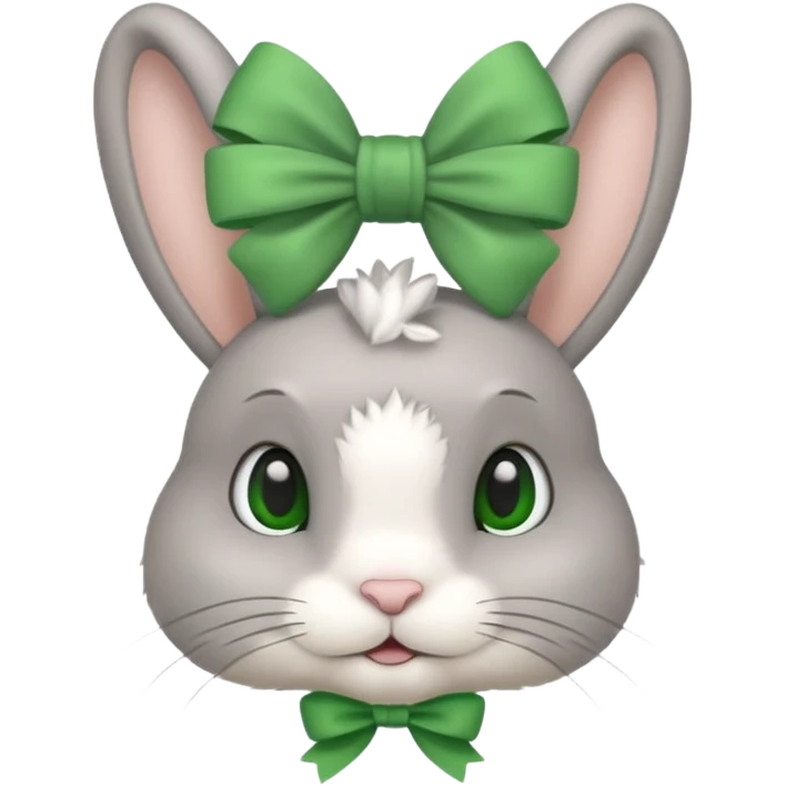 grey bunny with green bow on head emoji