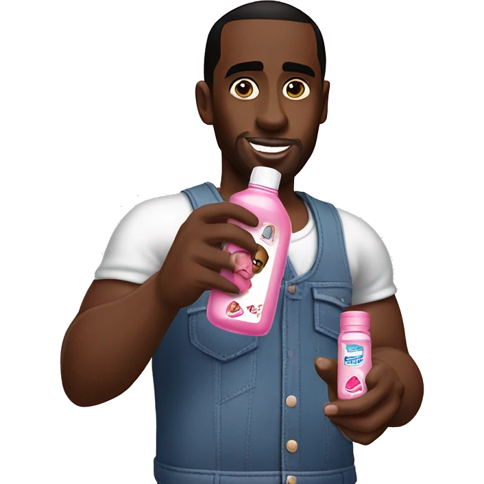 P diddy holding a johnson & johnson’s pink baby oil bottle emoji