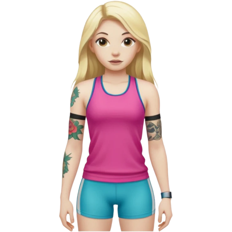 girl with long blonde hair and tattoos and an athletic ginger girl colorful clothes emoji