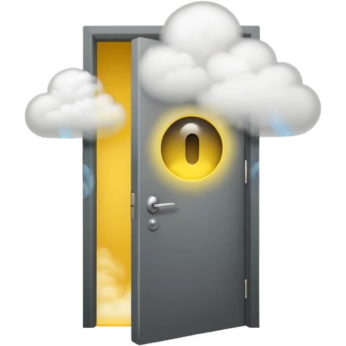 Minimalist emoji-style sticker of a half-open door, with smoke and a single glowing eye visible in the dark inside. Flat design, desaturated colors.
 emoji