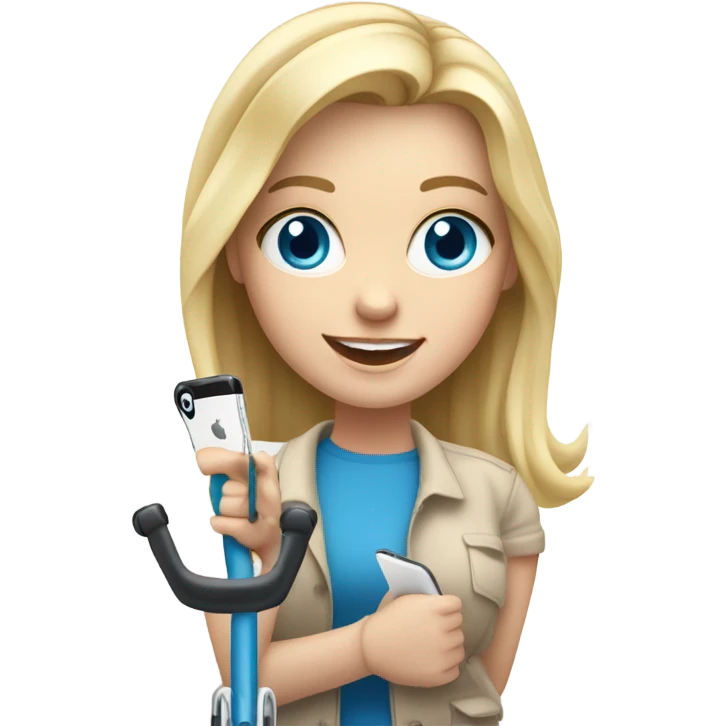 Goofy white girl blonde hair and blue eyes on crutches with an iPhone emoji