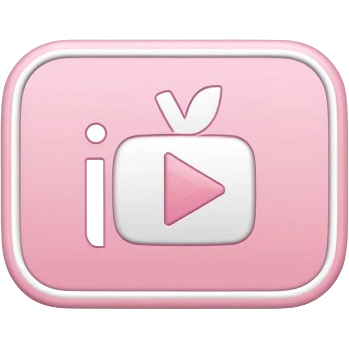 Símbolo do YouTube em tons rosa claro e branco com contorno branco, efeito adesivo, estilo emoji de iPhone. emoji