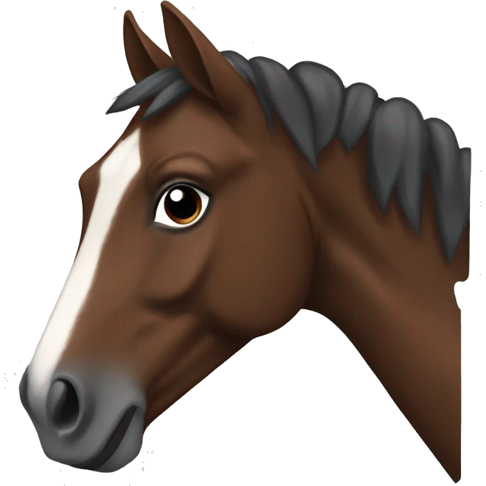 make a brown horse with a white stripe on the forehead and broken brown almost black hair and he is dark brown on the nose and it should look like a sticker emoji