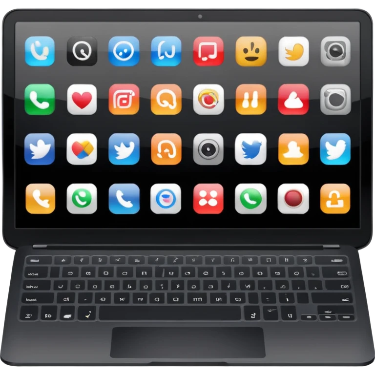 A simple black laptop displaying app icons in a 6x4 grid emoji
