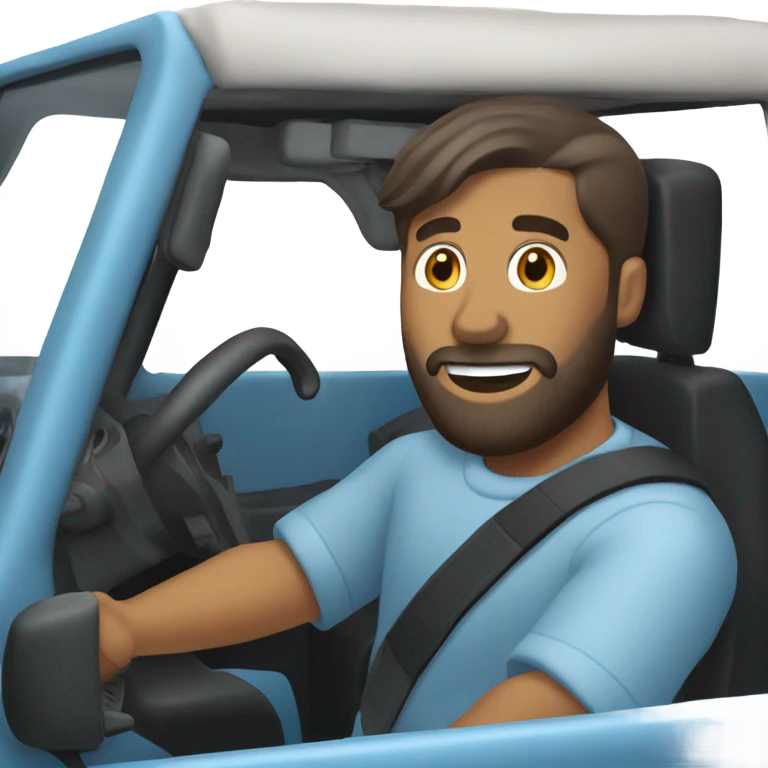 Man with beard driving blue Jeep emoji