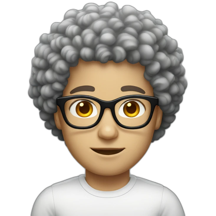 white boy white skin with afro curly black hair and squared glasses emoji