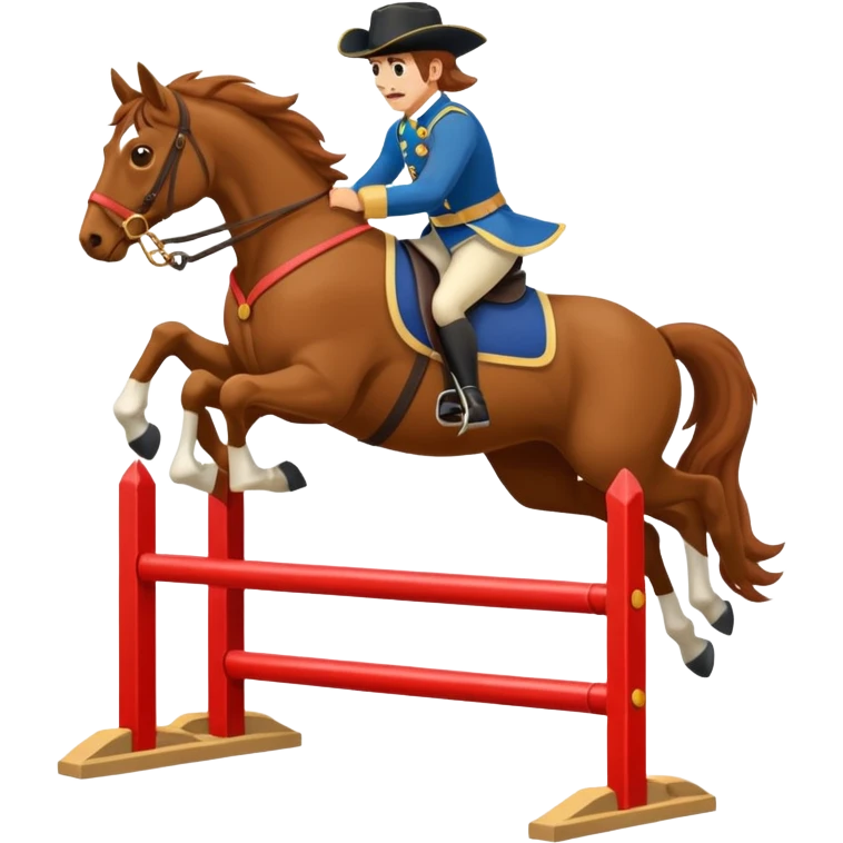 Cheval avec un cavalier sur le dos sautant un saut d’obstacles emoji