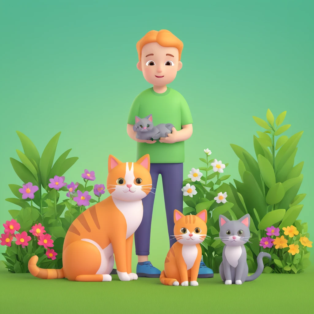 boy and cat pet in garden background emoji