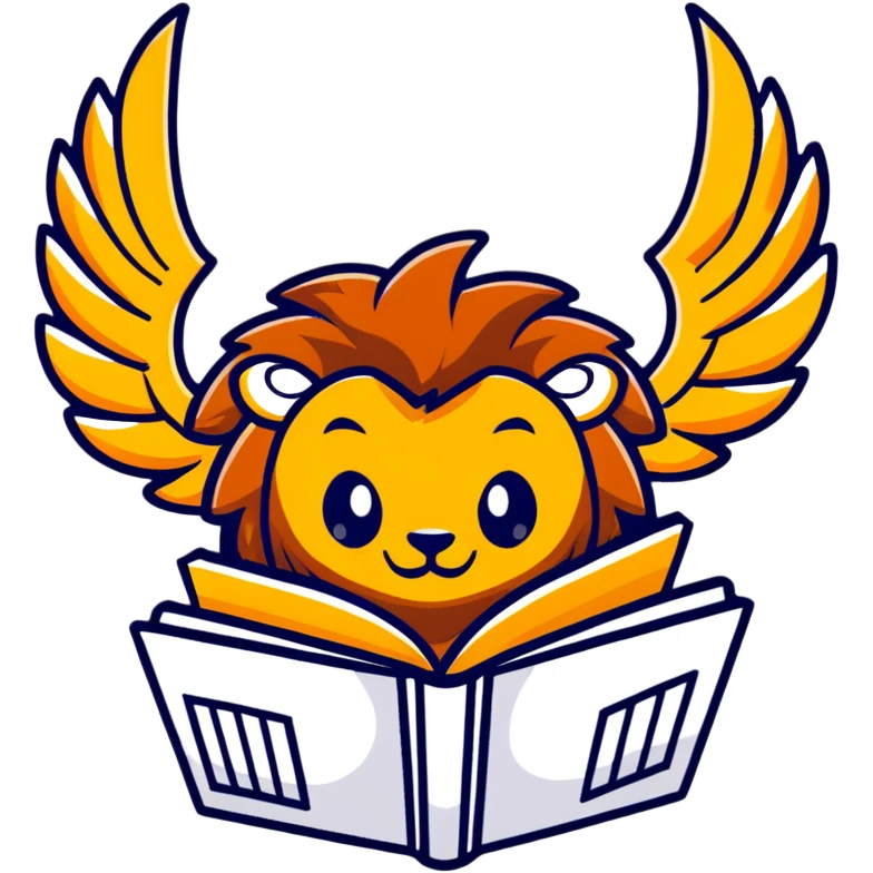 Manticore with wings, lion tail, and a book emoji