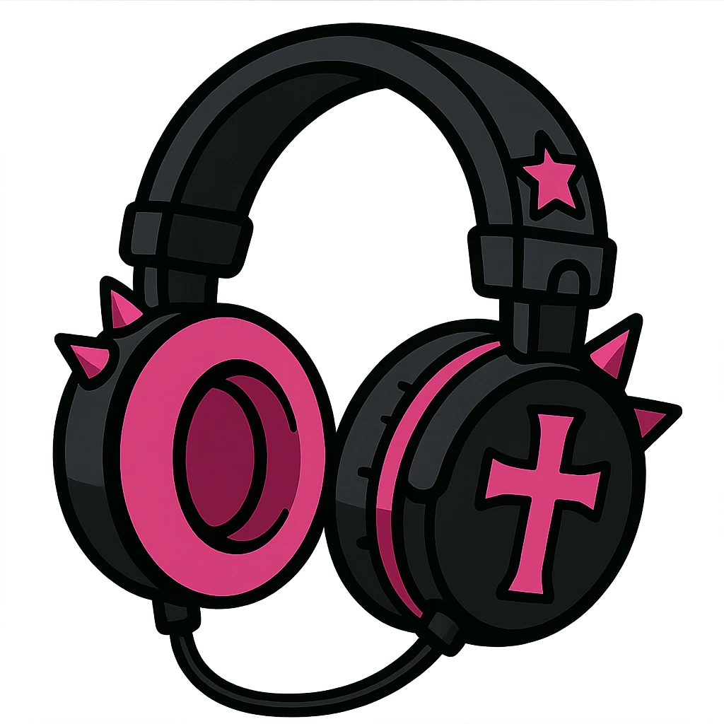 gothic headphones, black and pink colors emoji