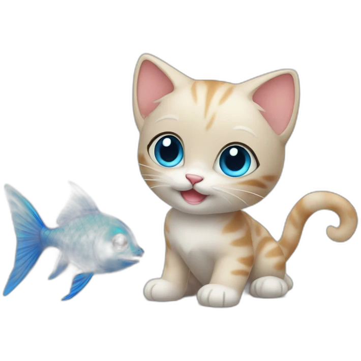 Cute kitten with blue eyes playing with toy-fish emoji