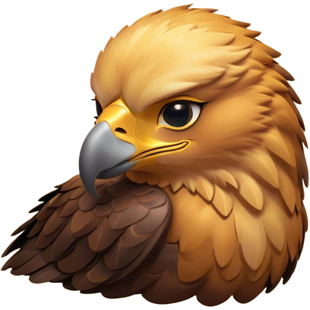 Meme-Worthy Cute Sleeping Golden Eagle Portrait Emoji, Head resting peacefully with a contented smile, showcasing a stately, broad-beaked form with eyes gently closed in serene slumber and luxuriously soft, golden plumage, Simplified yet adorably endearing features, highly detailed, glowing with a soft, drowsy amber light, high shine, relaxed and utterly lovable, stylized with an air of playful laziness, soft glowing outline, capturing the essence of a sleeping golden eagle that feels destined to become the next viral icon of adorable rest! emoji