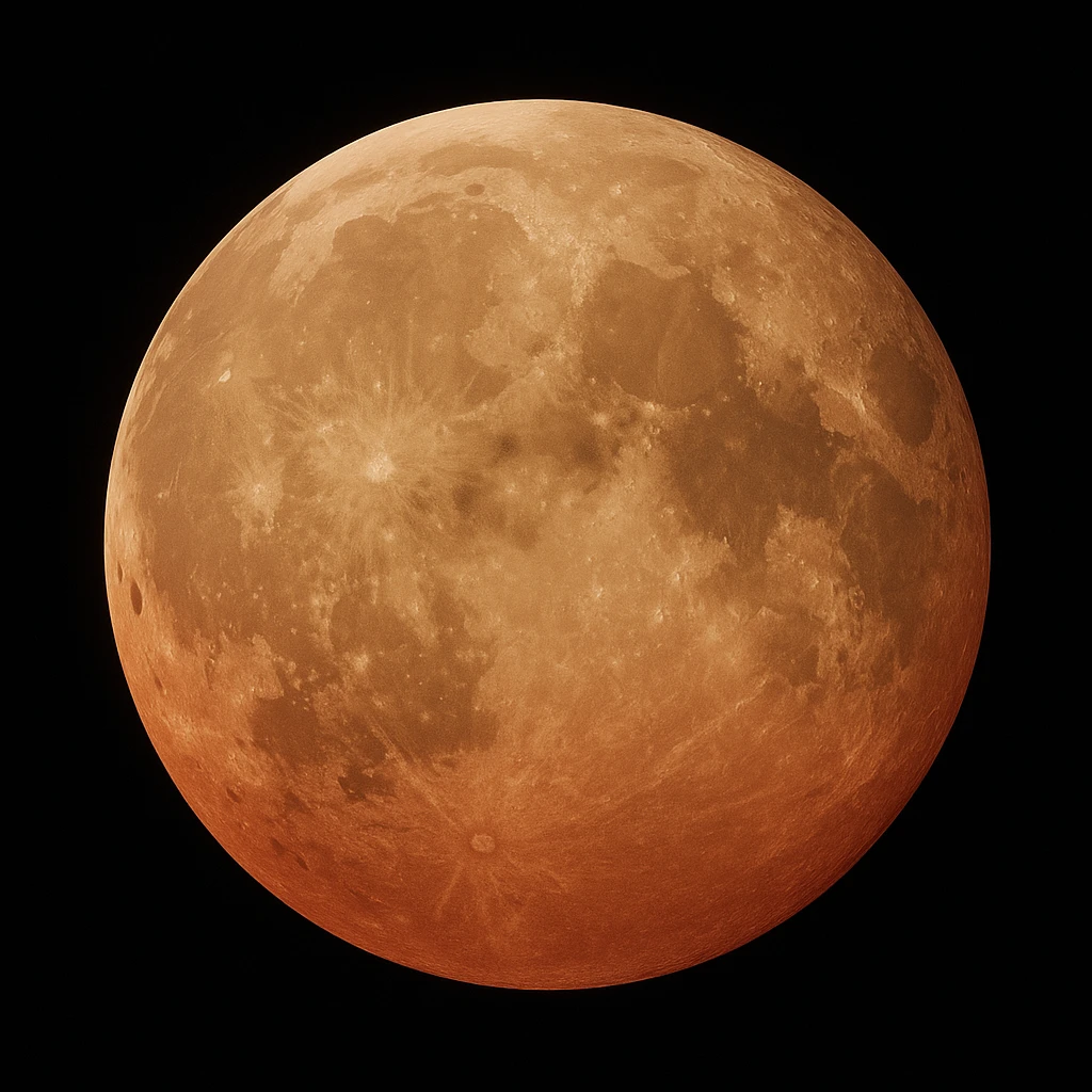 blood moon with smoother craters, two-tone fill: beige and dark red, smooth gradient transition between colors, realistic moon style emoji
