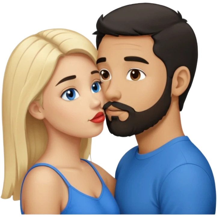 Puerto Rican man short black hair beard with southern blonde hair blue eyes girl kissing  emoji