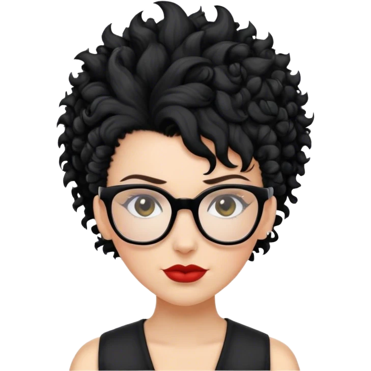 mulher branca de óculos e cabelo moicano preto enrolado emoji