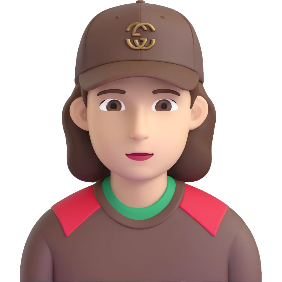 man with medium-length brown hair, Gucci cap emoji