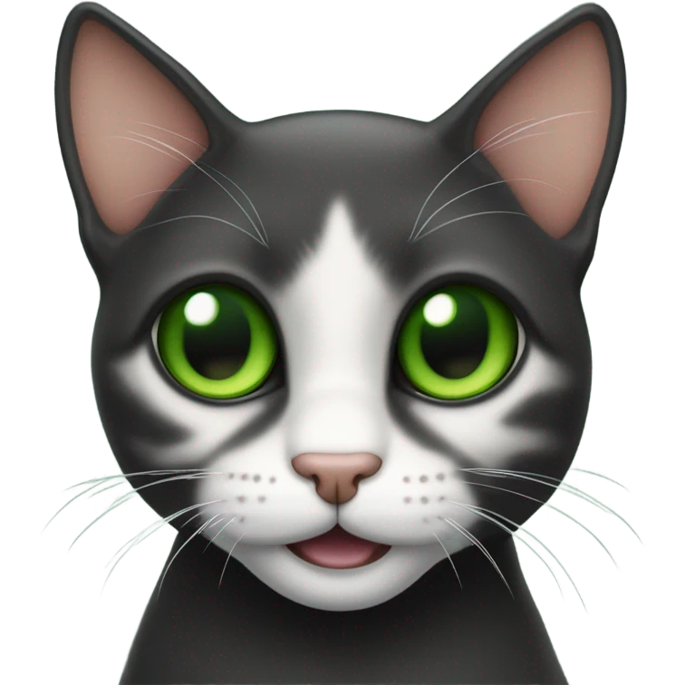 gato negro delgado ojos verdes con cicatrices blancas feliz  emoji