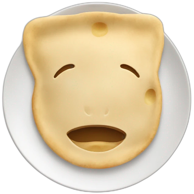 One Flat chapati in a white plate without eyes and mouth emoji