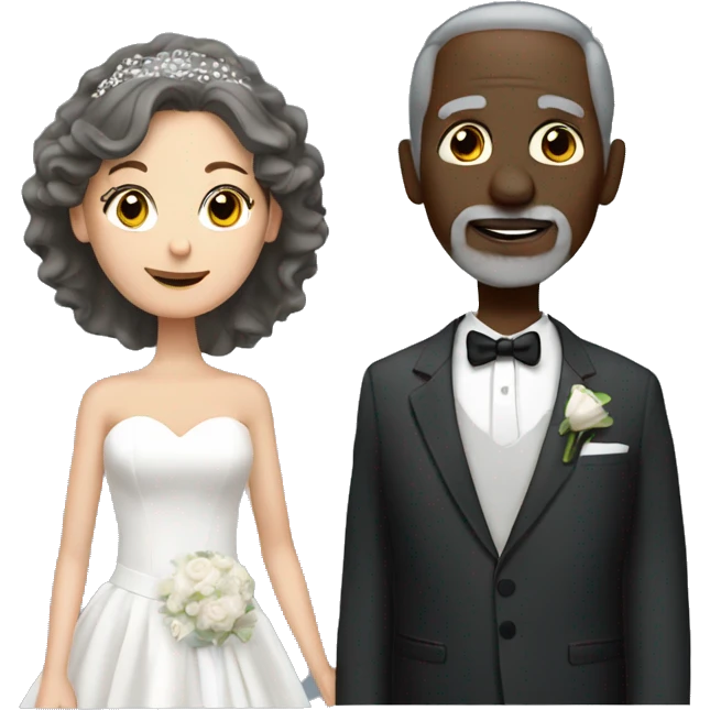 Wedding White woman bruntte  with older black man gray hair emoji