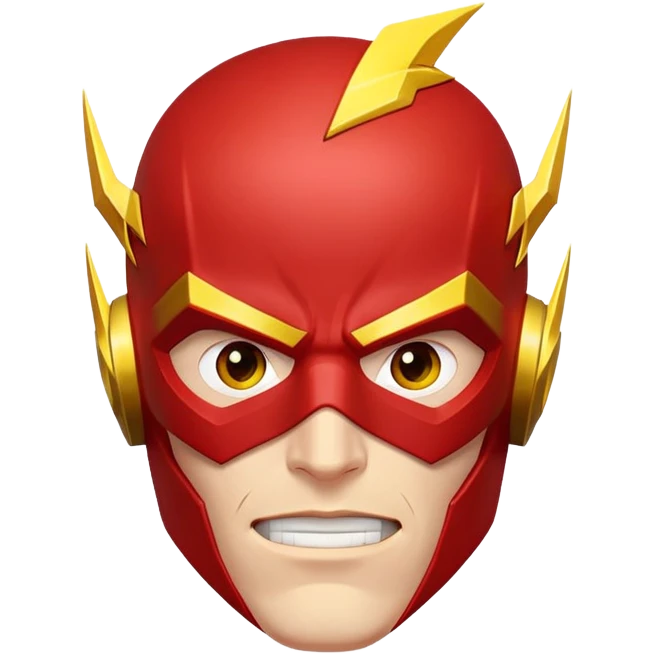 face of The Flash superhero with bold expression, red mask, and yellow lightning emoji