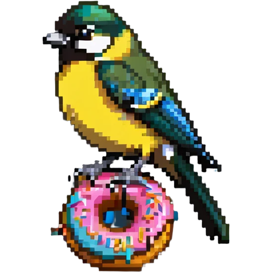 great tit bird sitting on a donut emoji