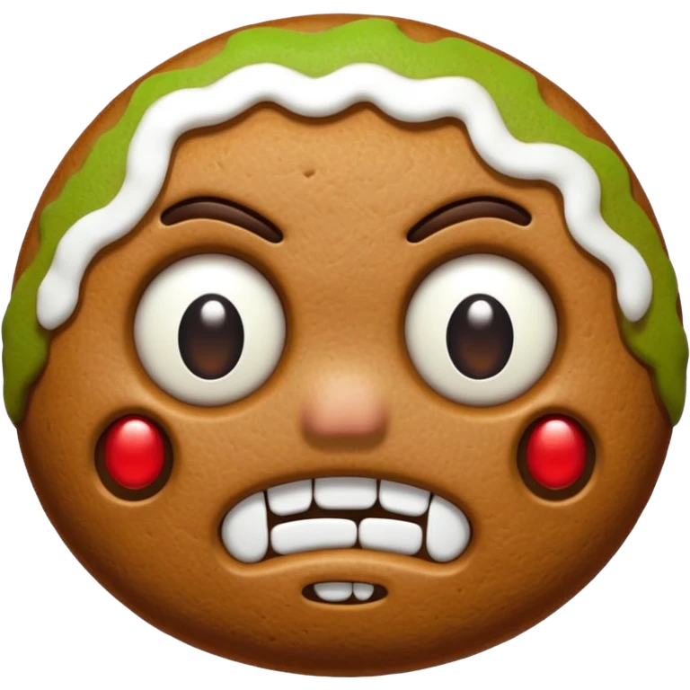 angry gingerbread man head with white eyes emoji