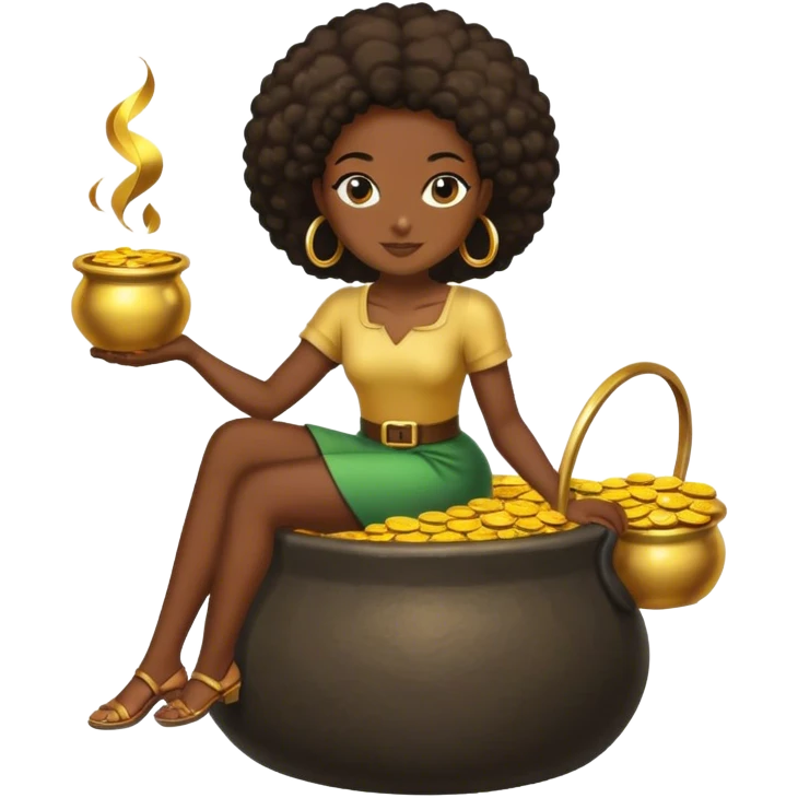black woman sitting on a pot of gold emoji