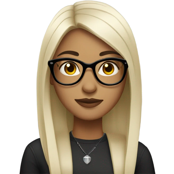 Girl with long straight black hair thin black glasses a stud piercing emoji