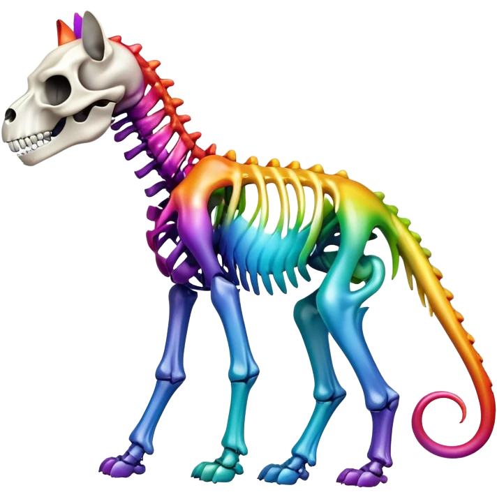 A rainbow gradient epic shiny cool edgy skeletal animal, full body emoji
