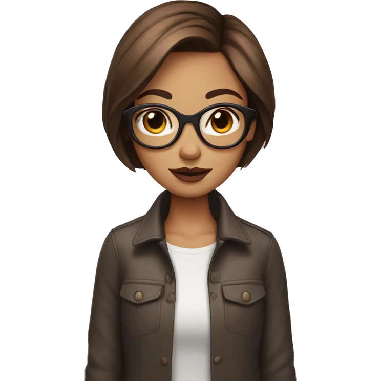 Short brown hair girl with glasses pink lips emoji