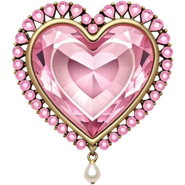 Pastel pink heart crystal transparent transformation brooch with small heart shaped crystals and golden pearls emoji