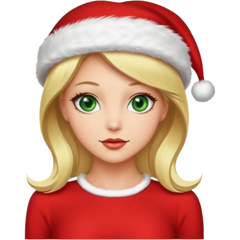 Sexy green eyed blonde in a red dress wearing a Santa hat emoji