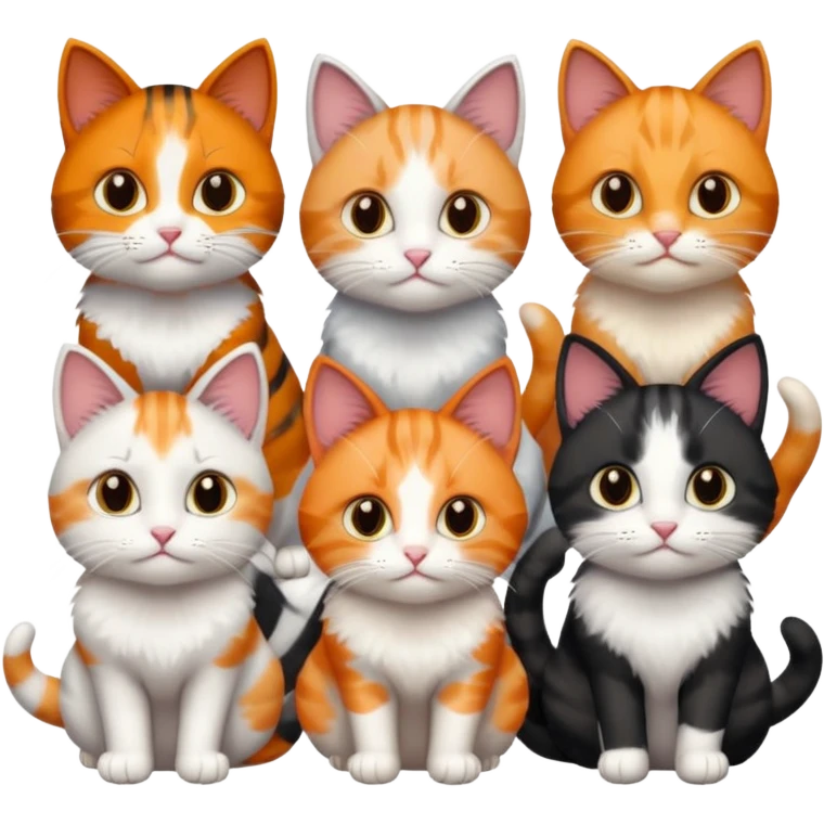 6 cats with different coloured coats emoji