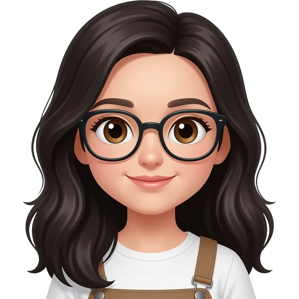 beautiful brown girl with big brown eyes and glasses and big long black hair emoji