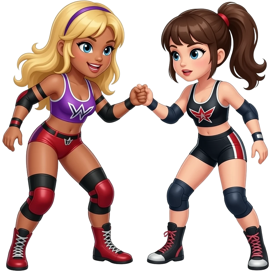 Pro wrestler girl losing against a beginner wrestler girl emoji
