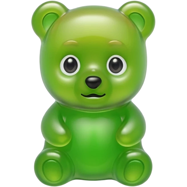 green gummy bear with eyes and blond hair emoji