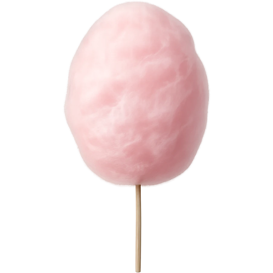 Cotton candy on a stick, isolated on a white background, realistic food photography style, highlighting the stick and fluffy cotton candy texture. emoji