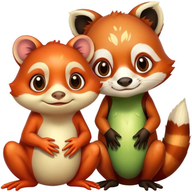 Frog and red panda friends emoji