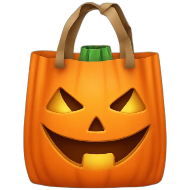 Orange Trick or treat bag with jack-o’-lantern face emoji