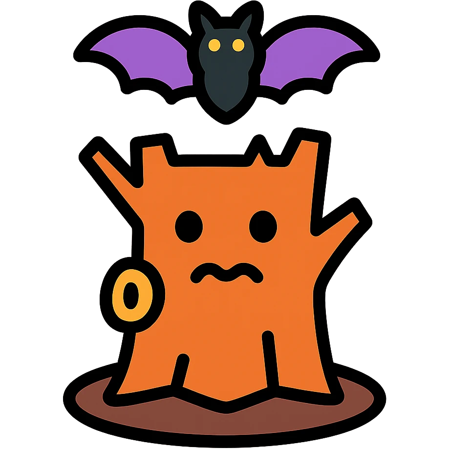 tree trunk with a face and a bat emoji