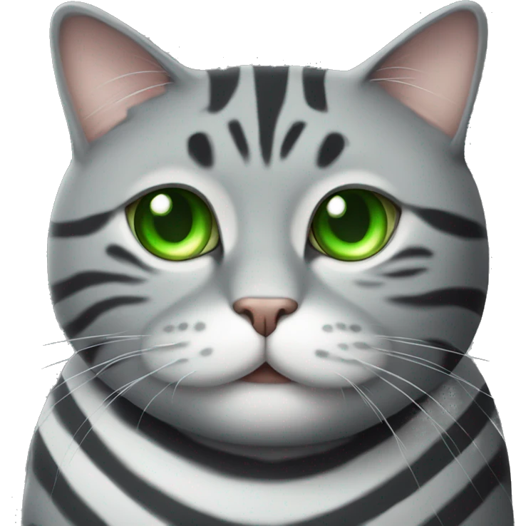 Striped grey fat cat with green eyes  emoji