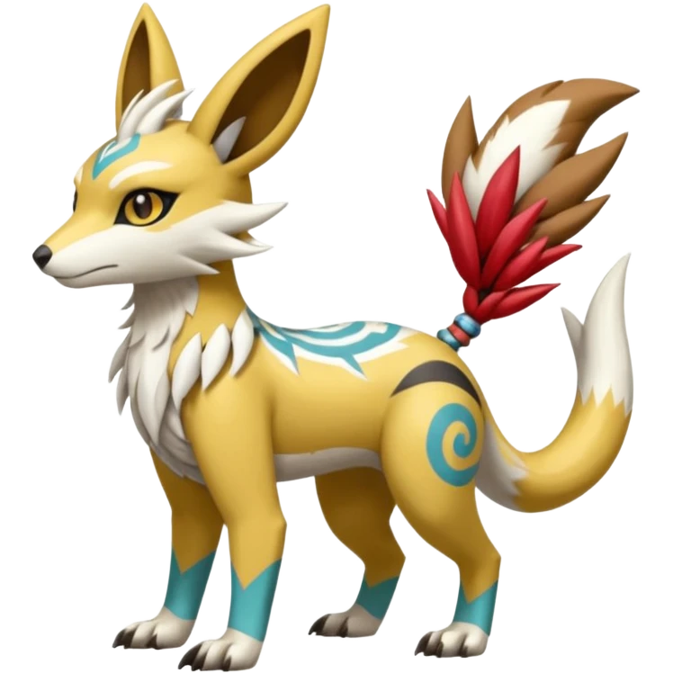 Tropical Tiny Marked Patterned Tribal WereGarurumon-Linoone-Meloetta-Renamon-Zangoose-fusion-hybrid-creature (full body) emoji