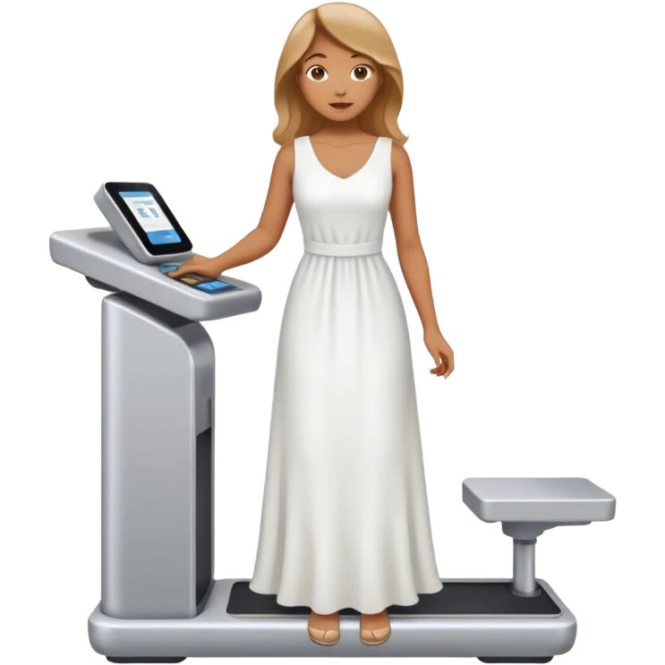 women is standing on weight check machine emoji