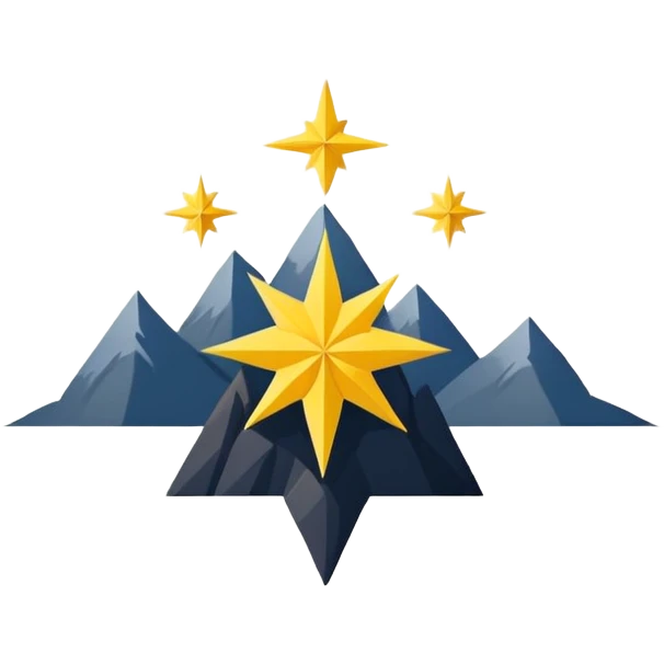 A yellow eight-pointed star with wide points and a simple mountain silhouette in the center of the star emoji