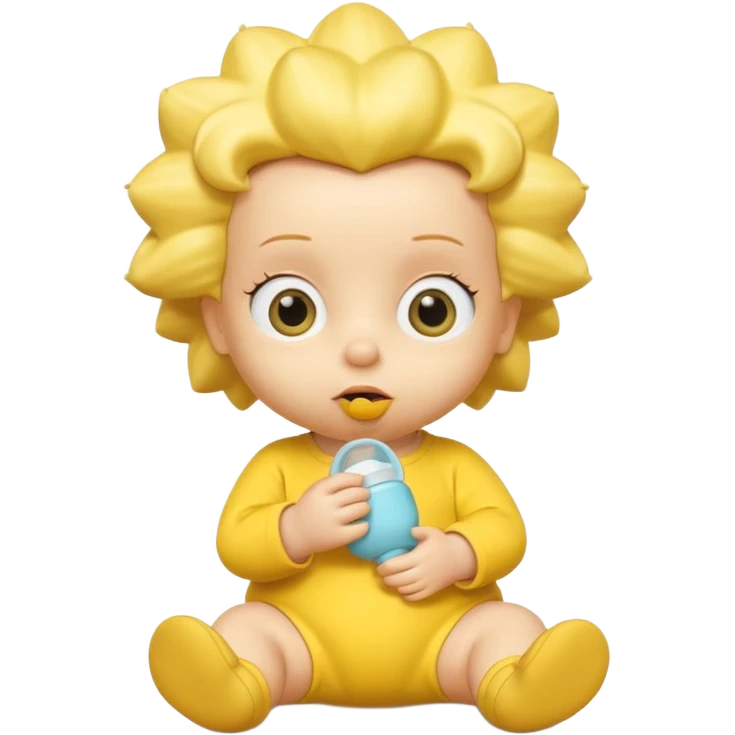 A 3D cartoon baby character entirely yellow, styled like Maggie Simpson, with pacifier, yellow onesie, big eyes, smooth shading, Memoji-style rendering, consistent with other yellow Simpsons characters, yellow skin tone. emoji